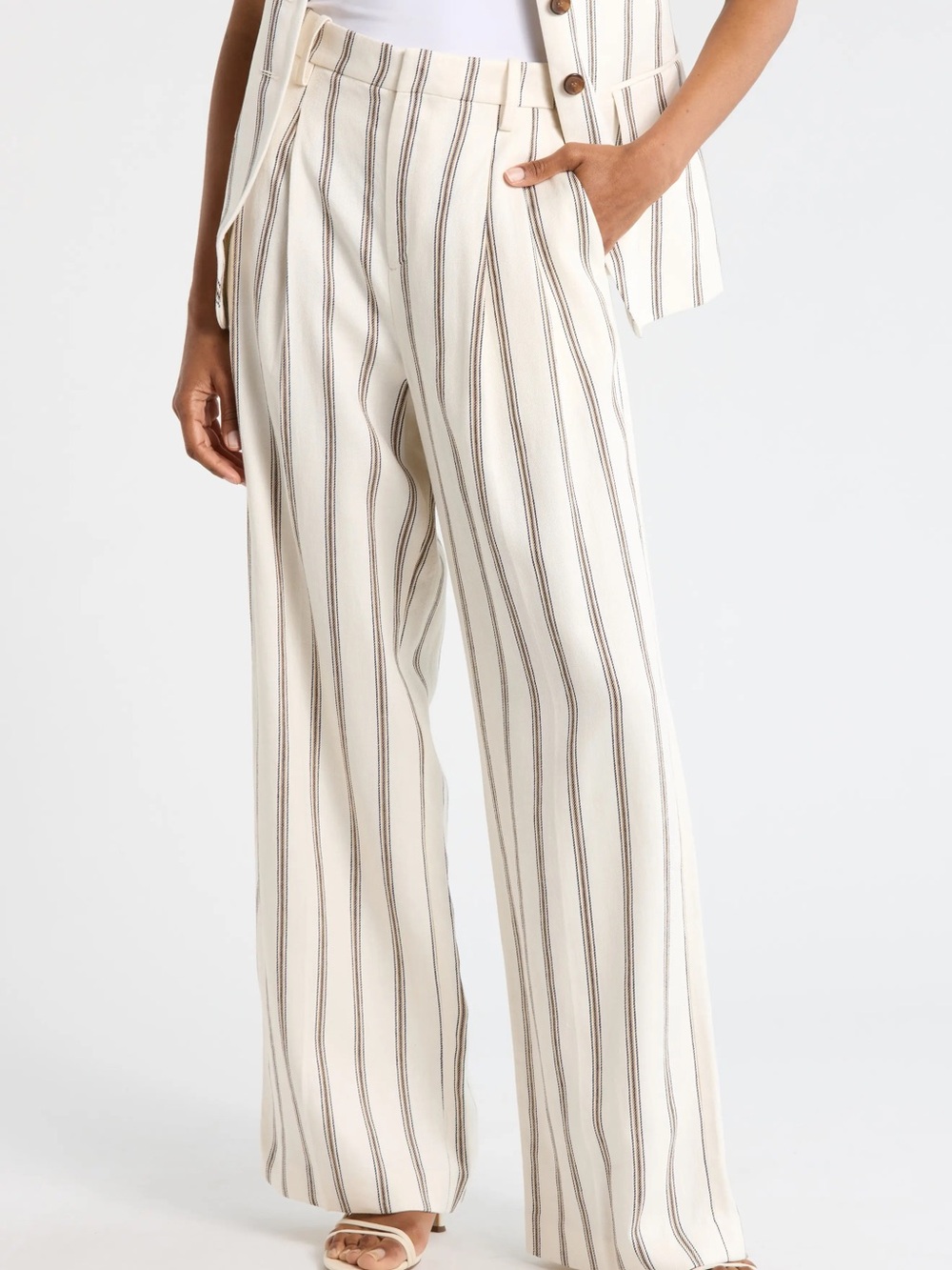 ALC Charles Linen-Blend Wide Leg Pants with Black Stripes, Size 4
